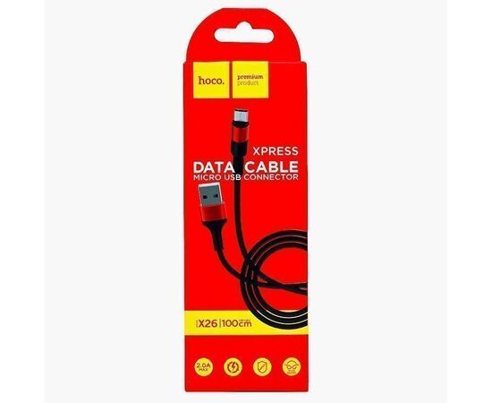  Кабель USB - micro USB Hoco X26 Xpress для HTC/Samsung (100 см) (black/red) 