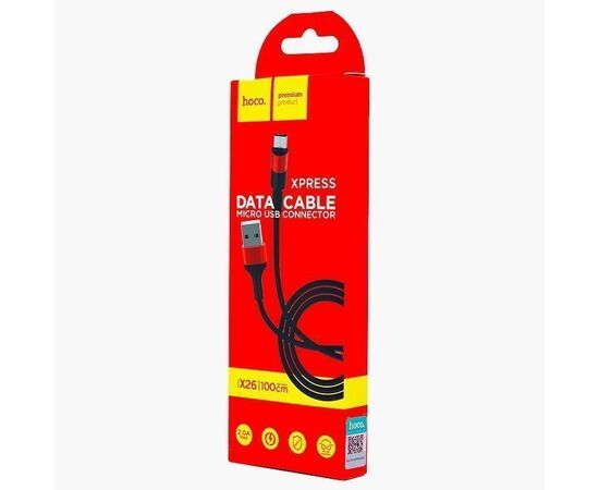  Кабель USB - micro USB Hoco X26 Xpress для HTC/Samsung (100 см) (black/red) 