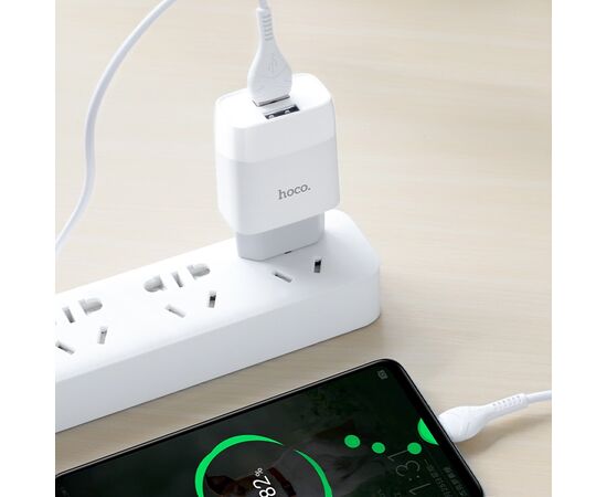  Блок питания сетевой 2 USB HOCO, C73A, Glorious, 2400mA, пластик, кабель Apple 8 pin, цвет: белый(1/30/180) 