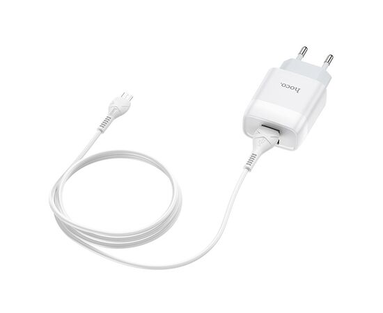  Блок питания сетевой 2 USB HOCO, C73A, Glorious, 2400mA, пластик, кабель Apple 8 pin, цвет: белый(1/30/180) 