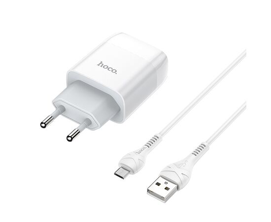 Блок питания сетевой 2 USB HOCO, C73A, Glorious, 2400mA, пластик, кабель Apple 8 pin, цвет: белый(1/30/180) 