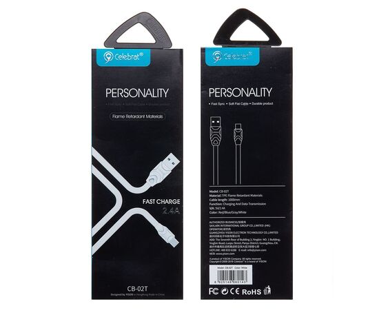  Кабель USB - Type-C Celebrat CB-02T 120см 2,4A  (white) (116095) 