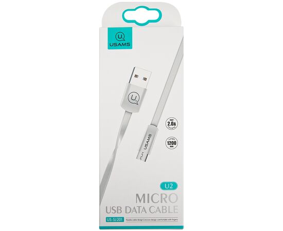  Дата-Кабель USAMS-U2 USB - micro USB, плоский, белый (SJ201MIC02) 