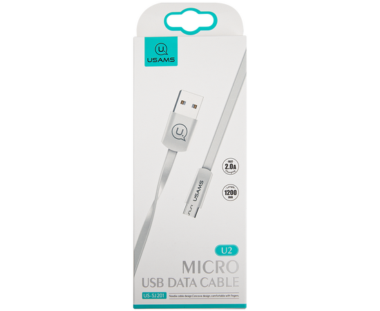  Дата-Кабель USAMS-U2 USB - micro USB, плоский, белый (SJ201MIC02) 