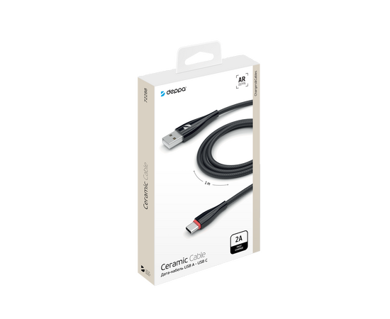  Дата-кабель Ceramic USB - USB-C, 1м, черный, Deppa, 72288 