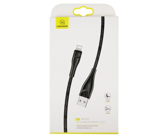  Дата-Кабель USAMS-SJ394 USB - Lightning (2 м) нейлоновая оплетка, черный (SJ394USB01) 