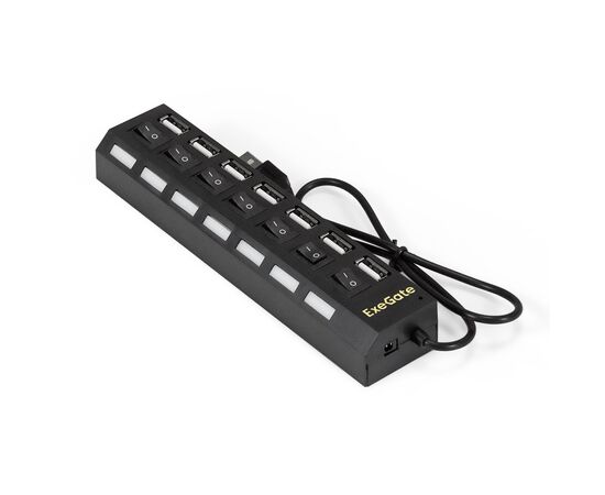  USB-Хаб концентратор ExeGate DUB-72SW EX293978RUS кабель-адаптер USB2.0 -- 7xUSB2.0 кнопки включения/отключения для каждого порта Plug&Play черный 