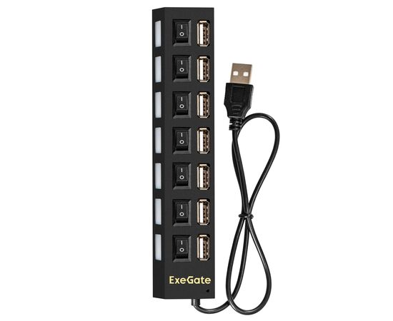  USB-Хаб концентратор ExeGate DUB-72SW EX293978RUS кабель-адаптер USB2.0 -- 7xUSB2.0 кнопки включения/отключения для каждого порта Plug&Play черный 