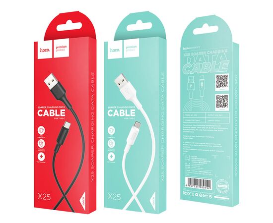  Кабель USB - Type-C HOCO X25 Soarer, 1.0м, круглый, 2.1A, силикон, цвет: чёрный(1/30/300) 