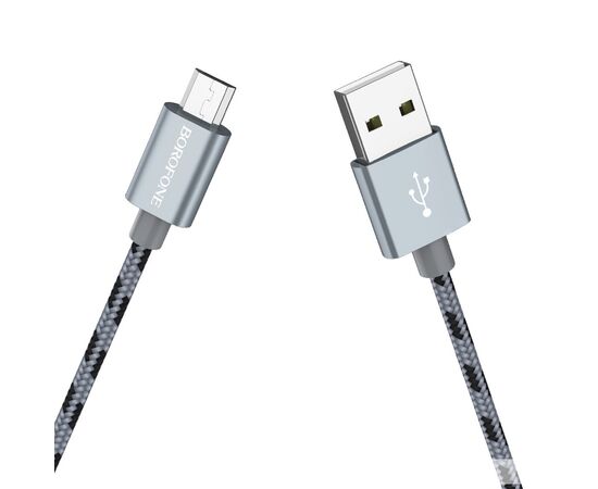  Кабель USB - 8 pin Borofone BX24 Ring, 1.0м, круглый, 2.1A, нейлон, цвет: серый(1/648) 