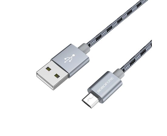  Кабель USB - 8 pin Borofone BX24 Ring, 1.0м, круглый, 2.1A, нейлон, цвет: серый(1/648) 