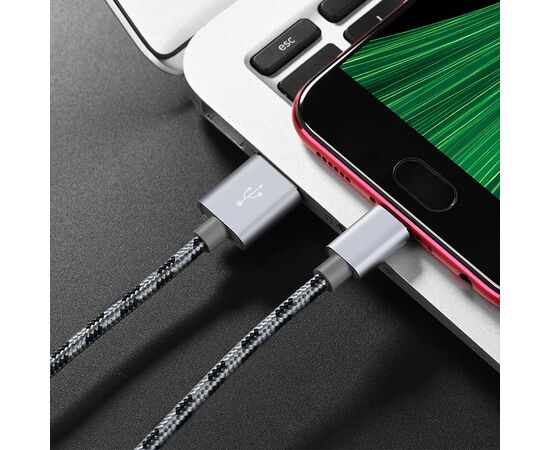 Кабель USB - 8 pin Borofone BX24 Ring, 1.0м, круглый, 2.1A, нейлон, цвет: серый(1/648) 