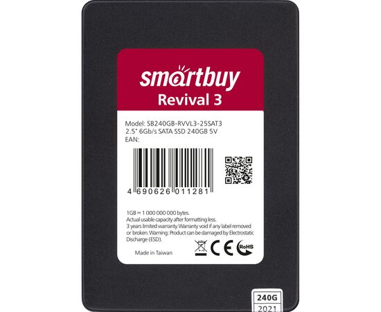  Внутренний SSD  Smart Buy  240GB  Revival 3, SATA-III, R/W - 550/470 MB/s, 2.5", Phison PS3111-S11T, TLC 3D NAND 