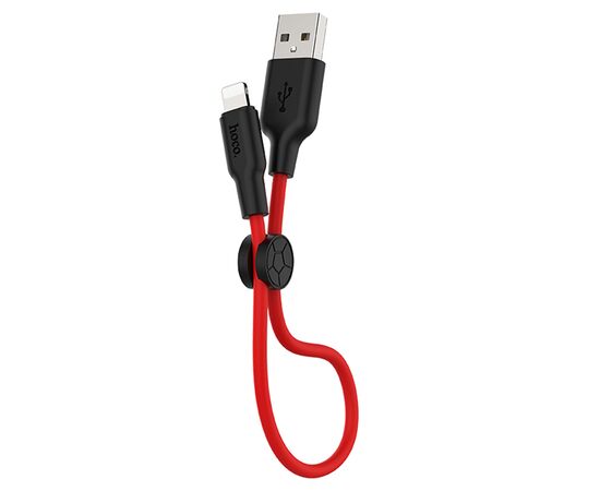  Кабель USB HOCO X21 Plus Silicone USB - Lightning, 2.4А, 25 см, красный+черный 