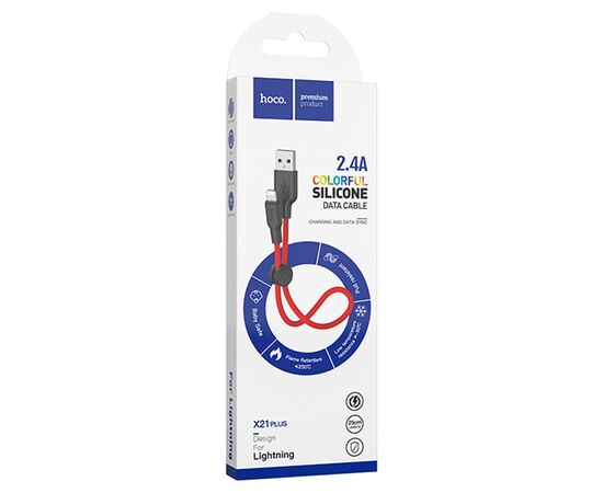  Кабель USB HOCO X21 Plus Silicone USB - Lightning, 2.4А, 25 см, красный+черный 