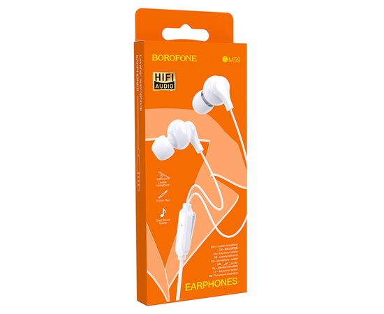  Проводные наушники BOROFONE BM59 Collar, Jack 3.5mm, 1.2 м, белый 