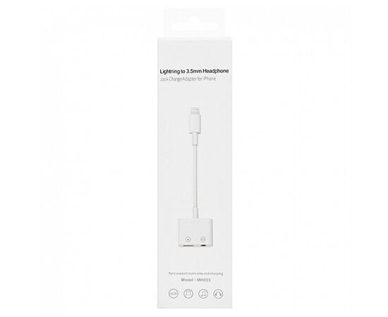  Переходник  MH033, Lightning - Jack 3.5/Lightning, 10 см, белый 