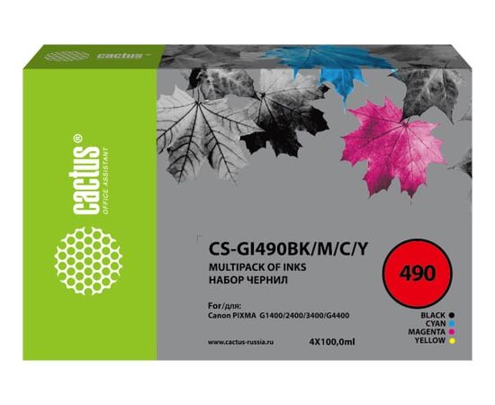  Чернила Cactus CS-GI490BK/M/C/Y GI-490 многоцветный набор 4x100мл для Canon Pixma G1400/G2400/G3400 