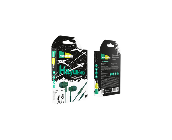  Наушники вакуумные AUX разъём с МК без рег.громкости длина 1.1м More Choice G38 (Emerald) 