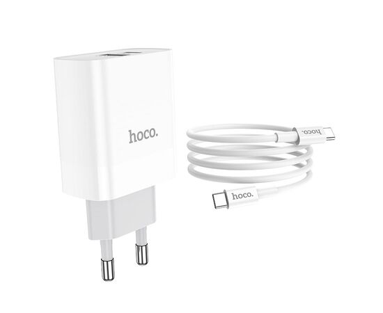  Сетевое зарядное устройство 2USB 3.1A PD 20W+QC3.0 быстрая зарядка с кабелем Type-C Type-C Hoco C80A (White) 