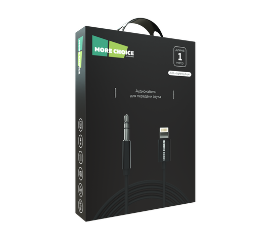  PURE Аудиокабель AUX 3.5mm Lightning 8-pin 1м More choice UK28i (Black) 