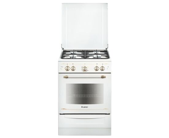  Плита Газовая Gefest ПГ 6100-02 0185 белый/золотистый, 85x60x60см, духовка 52л, 4 конфорки, реш.чугун 