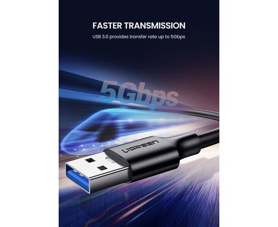 Кабель UGREEN US184 (20883) USB 3.0 A Male to Type C Male Cable Nickel Plating 1.5m Black 