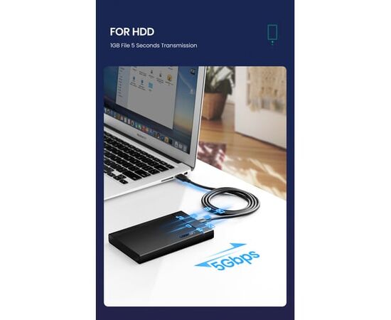  Кабель UGREEN US184 (20883) USB 3.0 A Male to Type C Male Cable Nickel Plating 1.5m Black 