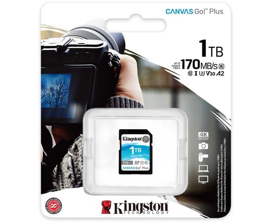  Карта памяти Kingston SDG3/1TB SDXC 1Tb, UHS-I Class U3 V30, чтение 170Мб/с, запись 90Мб/с 