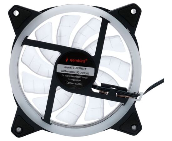  Вентилятор Gembird с подсветкой (D12025S12L-W), 120x120x25, гидродин., 3pin/4pin Molex, провод 35см, белый 